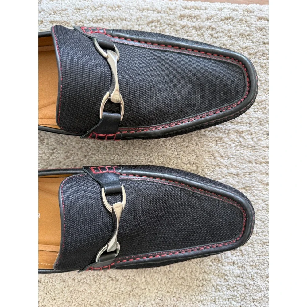 Donald Pliner Dannien Loafers Men 13 Black Nylon‎ Leather Bit Red Stitch Brazil